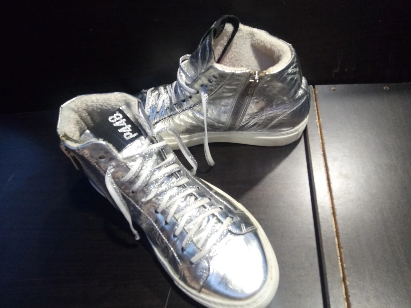 P448 Silver High-Top Sneakers with Fur Lining