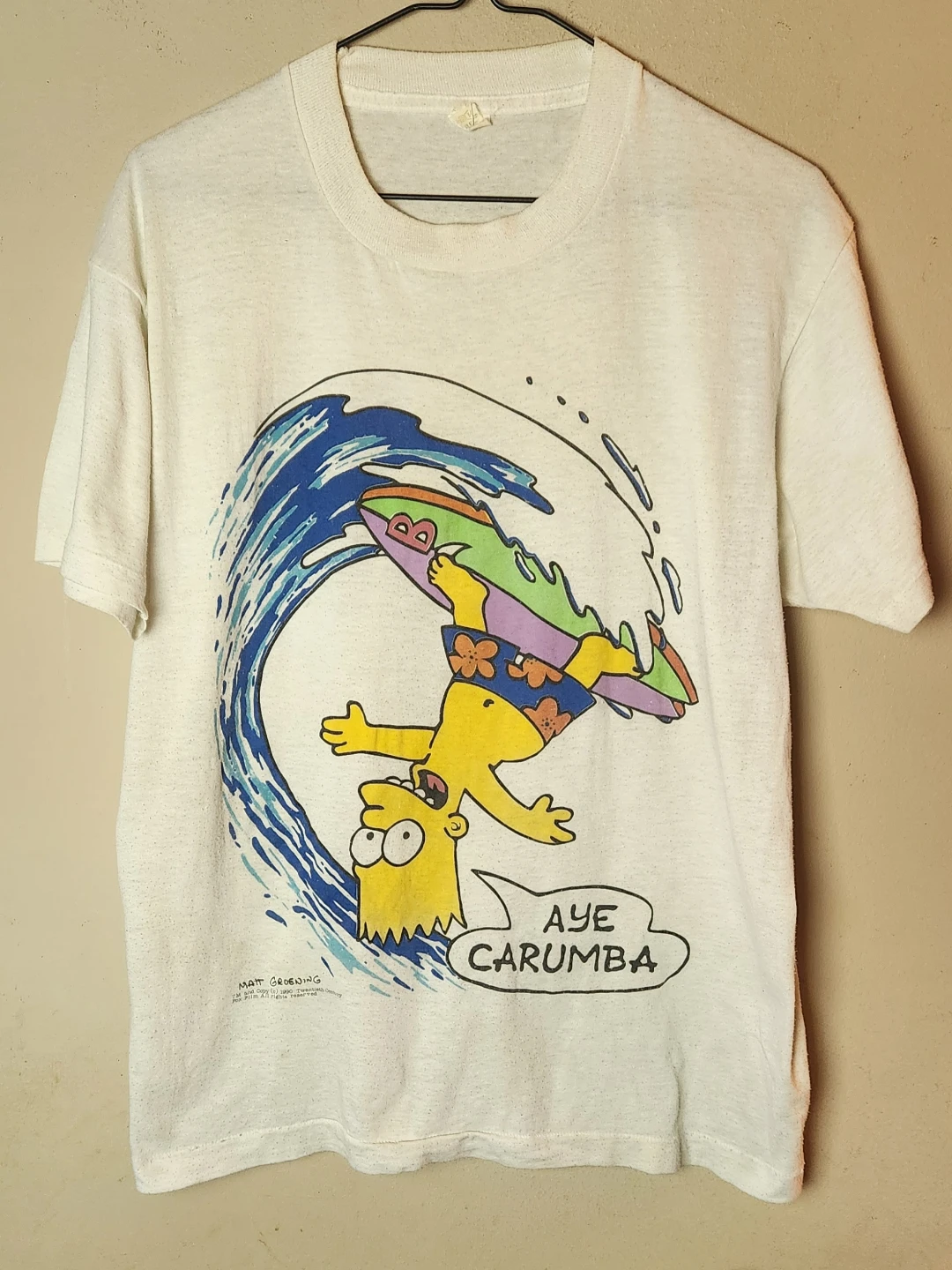 RARE Simpsons "Aye Carumba" Surfing Bart T-Shirt 1990