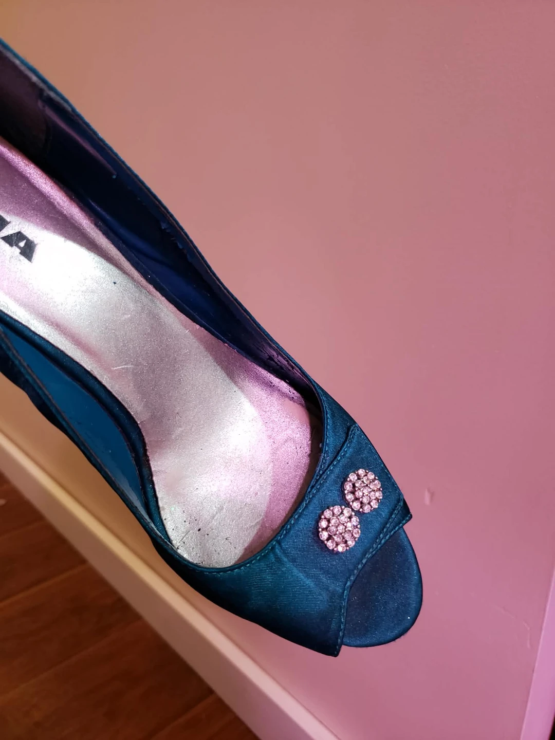 Alia Teal Satin Peep-Toe Heels - photo 3