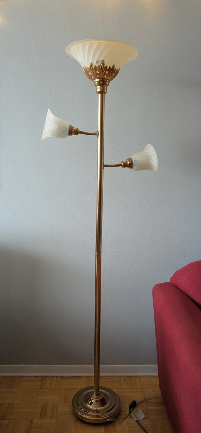 Modern Rose gold 3 Light Floor Lamp with Scalloped Glass Shades