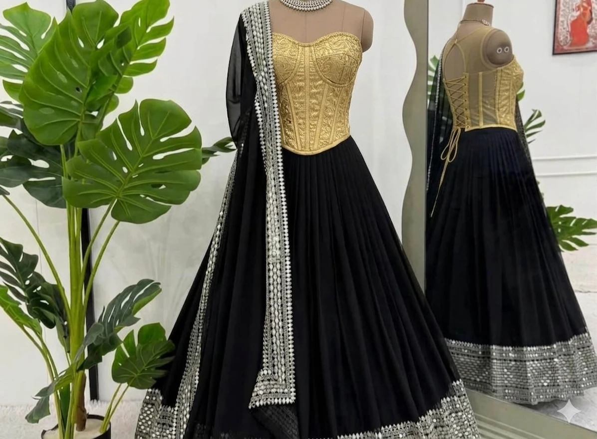 Black Embroidered Lehenga Skirt with Dupatta