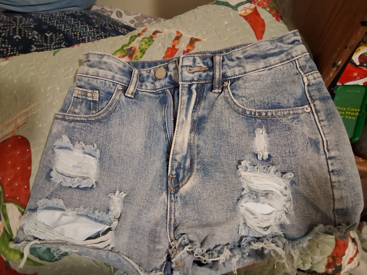 Light Wash Ripped Denim Shorts