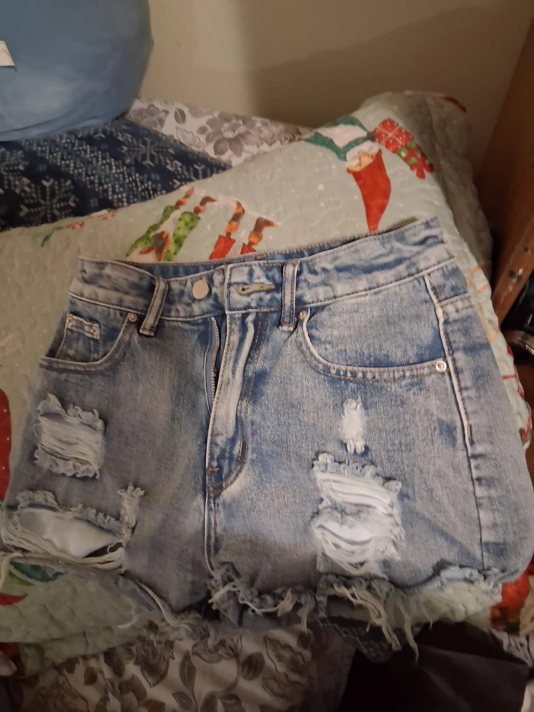 Light Wash Ripped Denim Shorts - photo 2