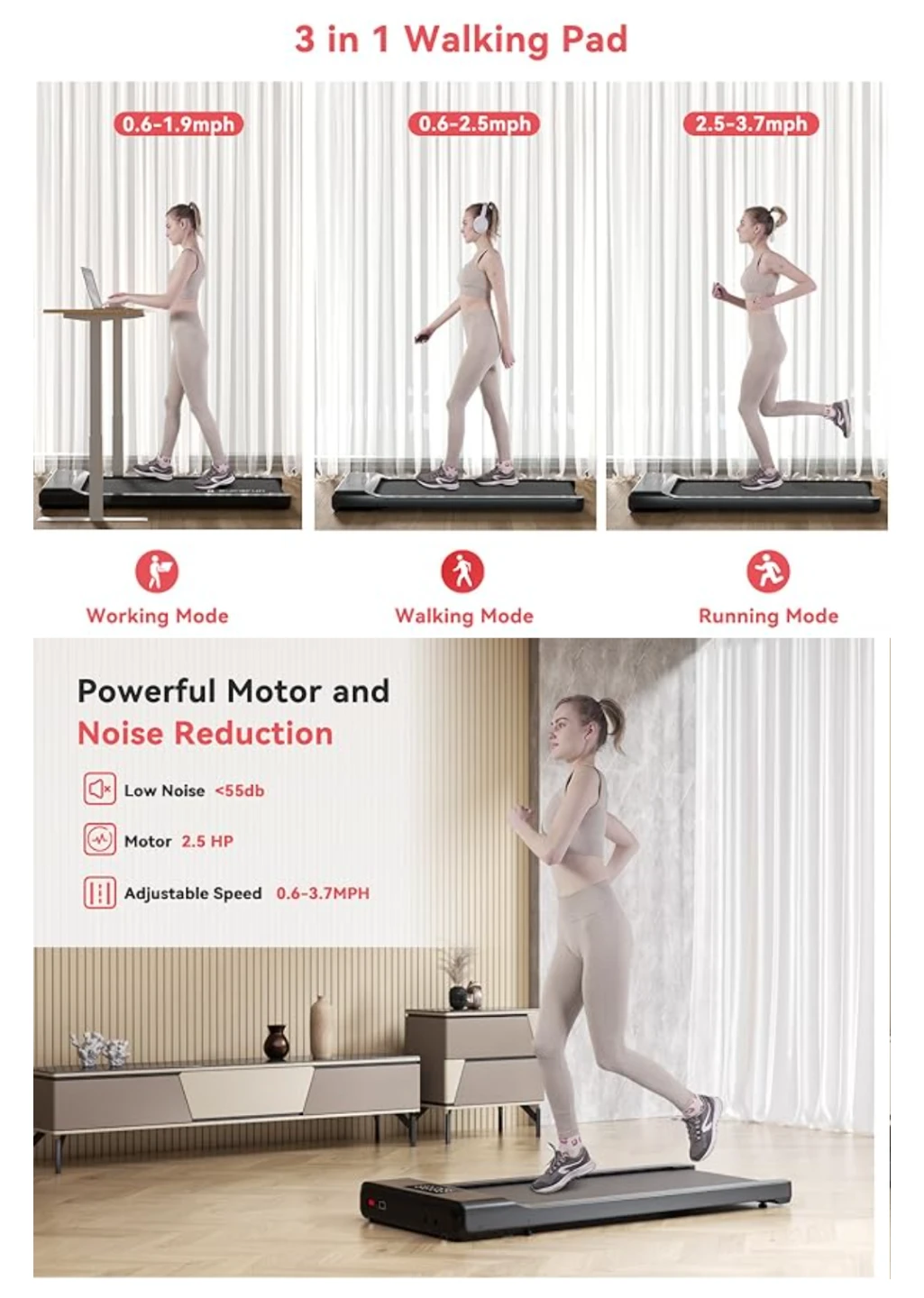 Walking Pad Treadmill - 2.5 HP Motor - 0.6-3.7 MPH - photo 5