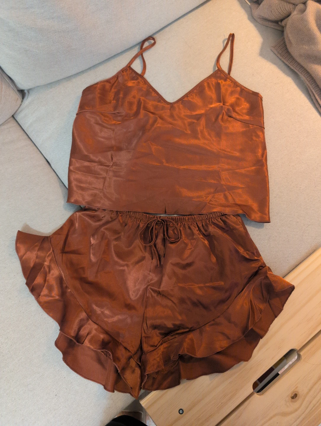 Rust Brown Satin Cami and Shorts Pajama Set (SHEIN) - photo 2