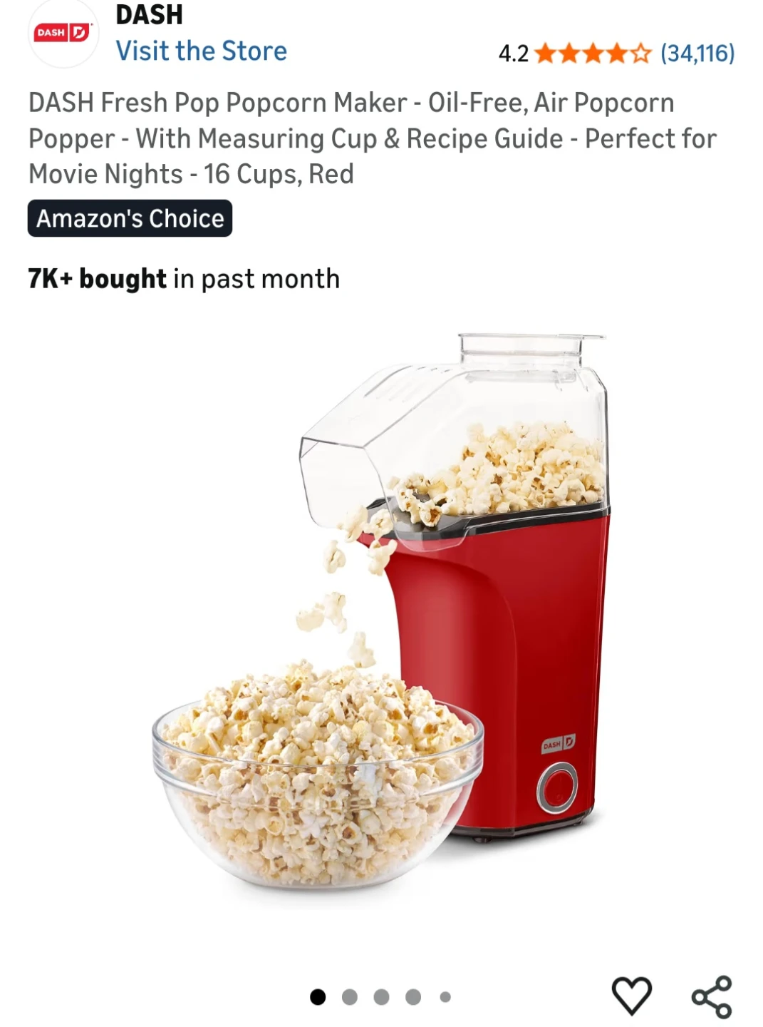 Dash Fresh Pop Popcorn Maker - Red, 16 Cups - photo 5