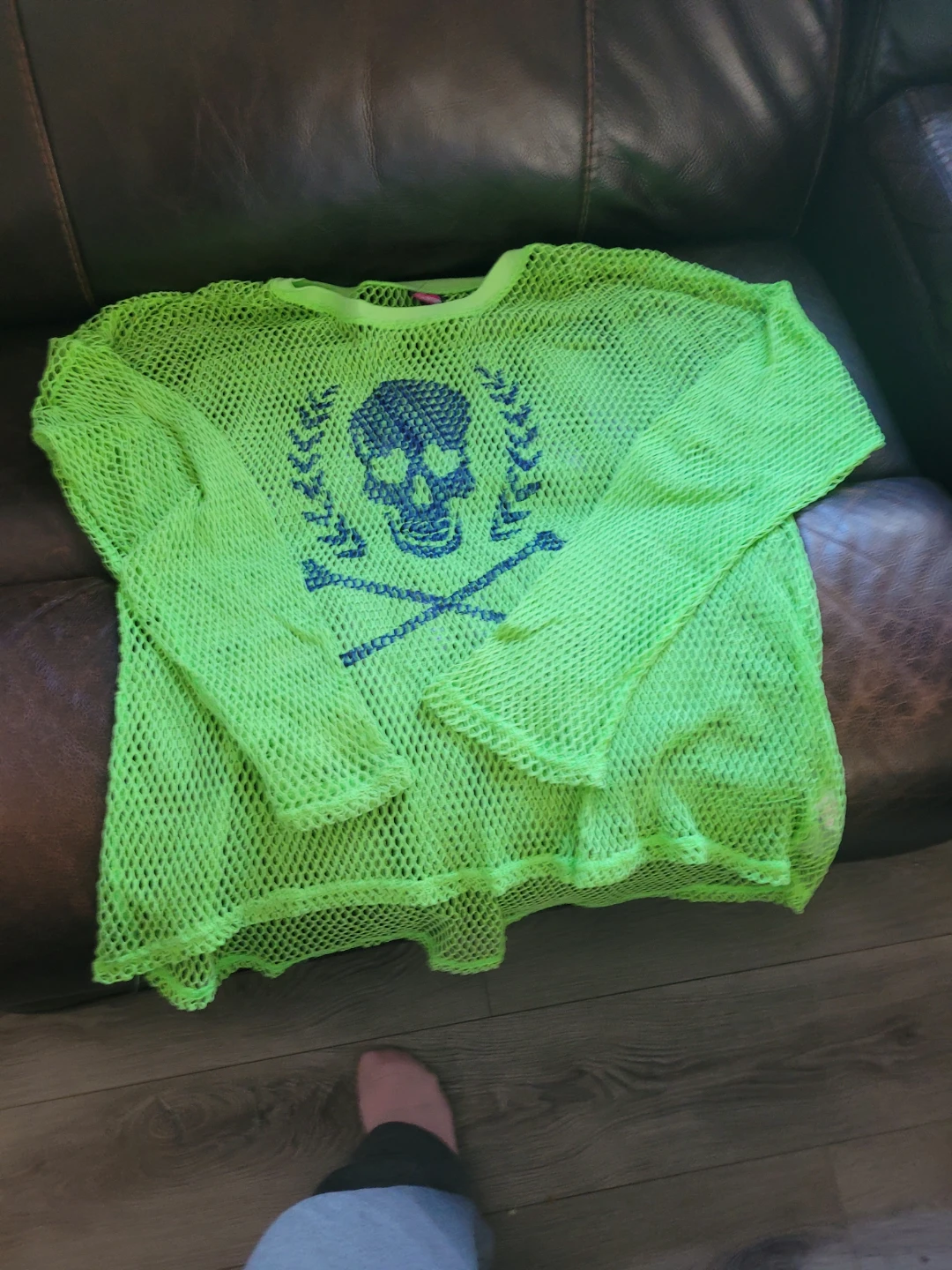 Neon Green Fishnet Skull Top