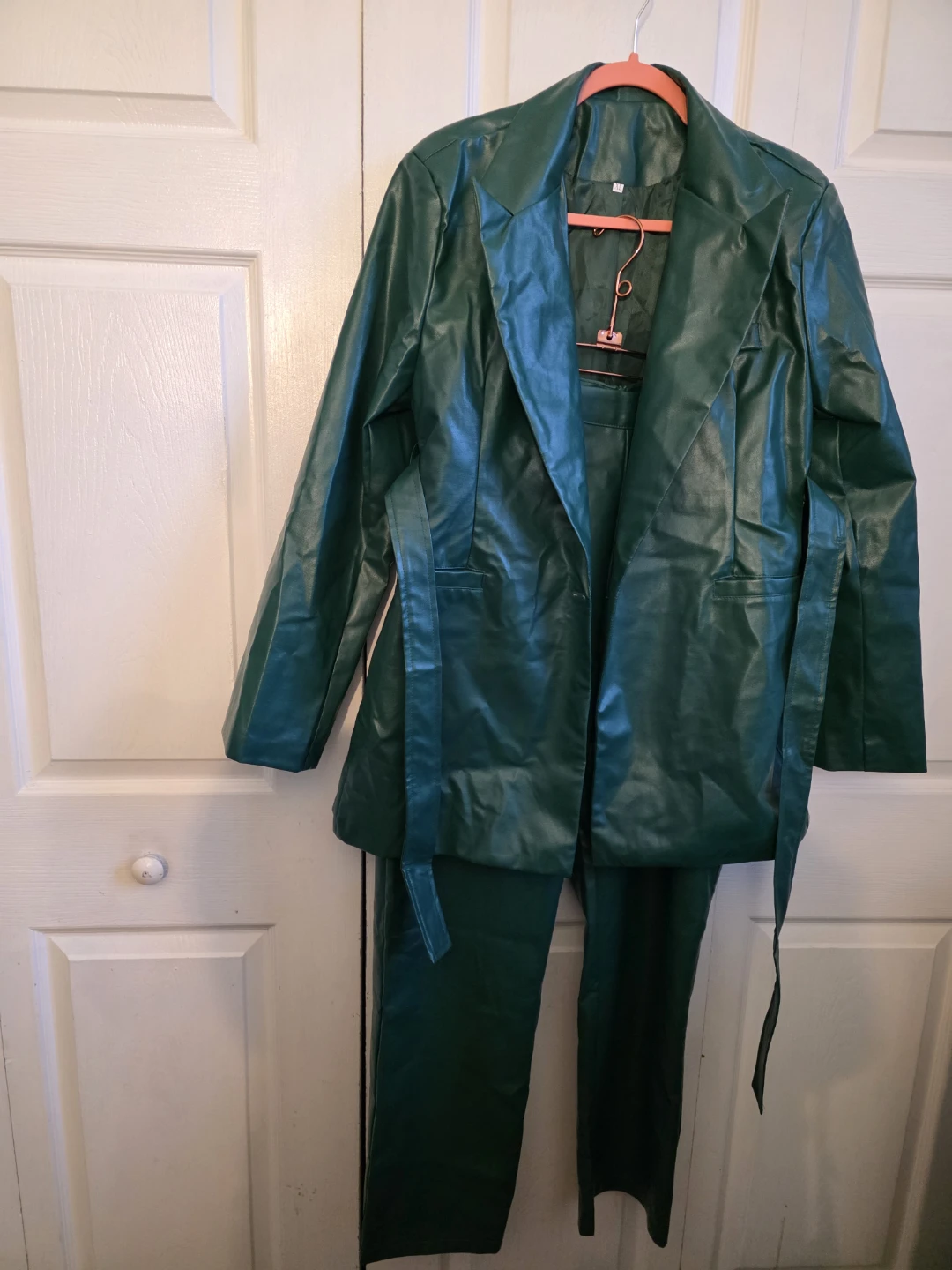 Green Faux Leather Blazer and Pants Set