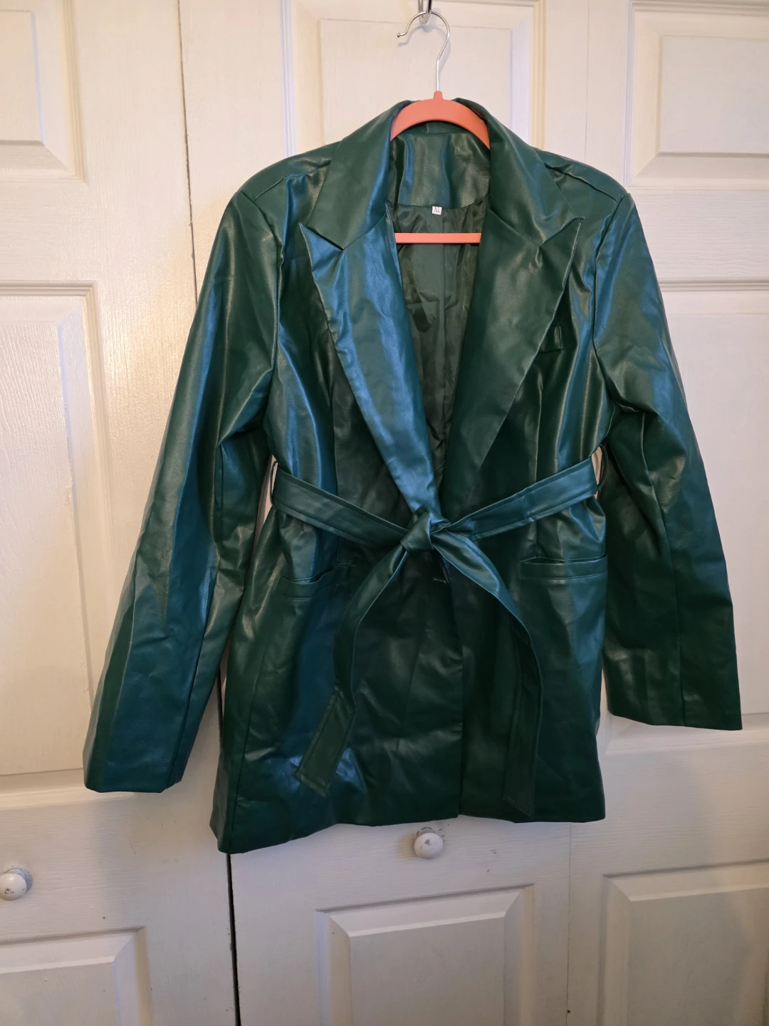 Green Faux Leather Blazer and Pants Set - photo 2