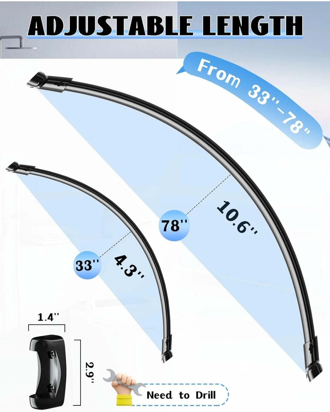 CUTE STH Black Curved Shower Curtain Rod 40-78 Inches Adjustable - photo 2