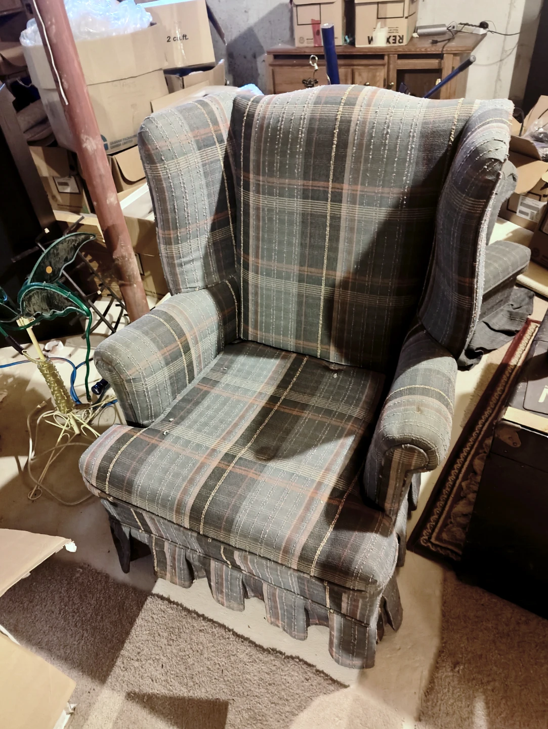 Plaid Wingback Armchair