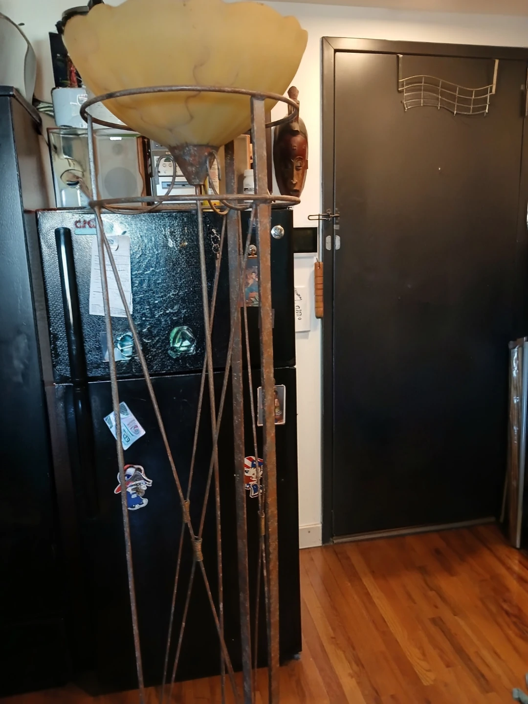 Wrought Iron Floor Lamp with Amber Glass Shade - photo 3