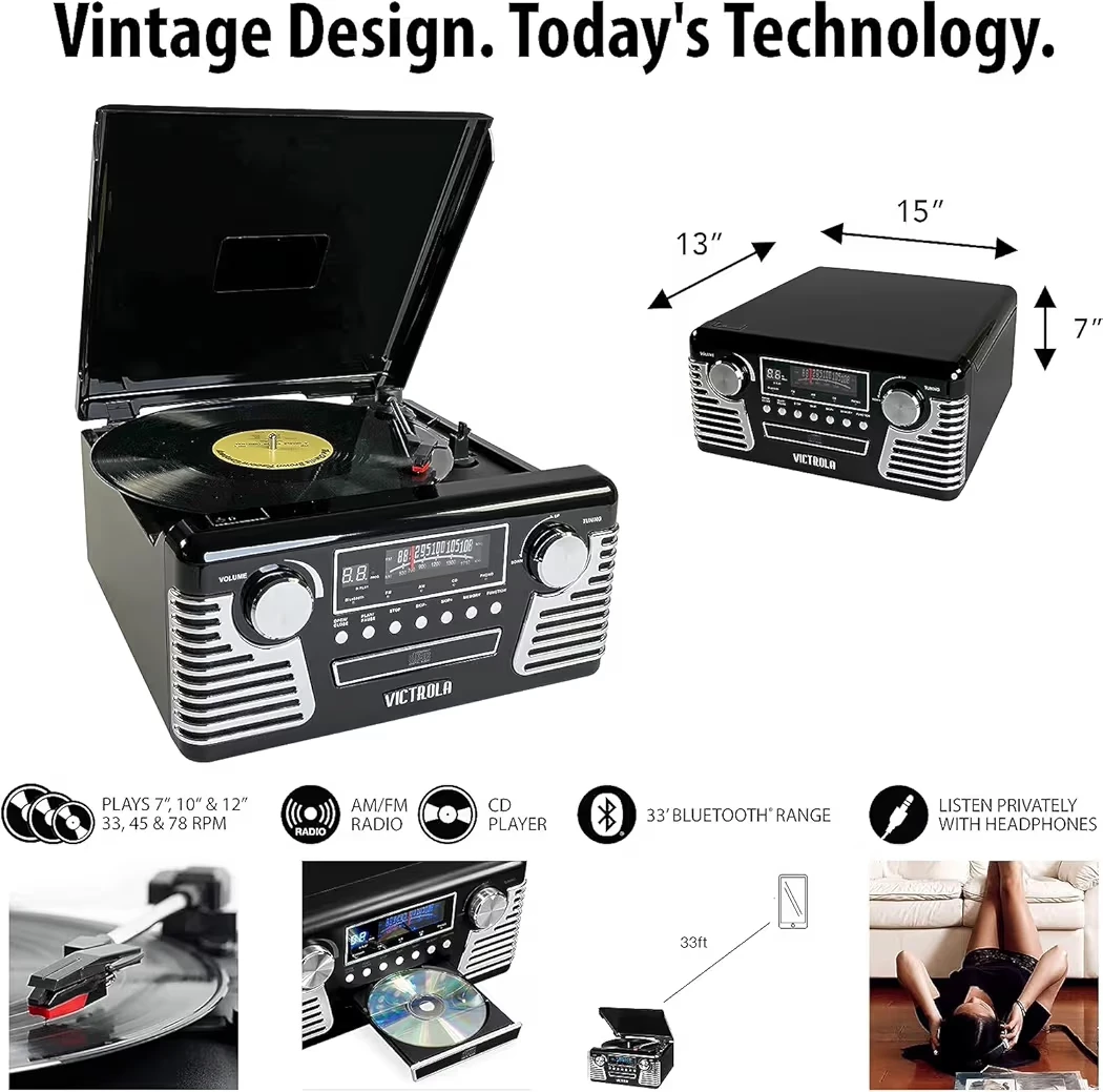 Victrola 3-Speed Record Player with Bluetooth and CD Player - photo 4