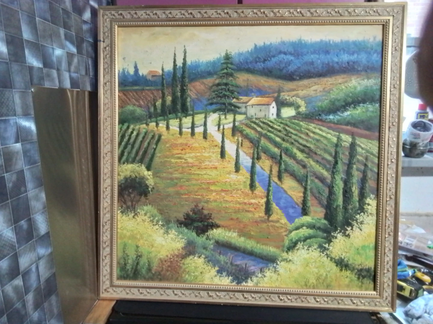 Tuscan landscape Original Oil Painting 34x34"