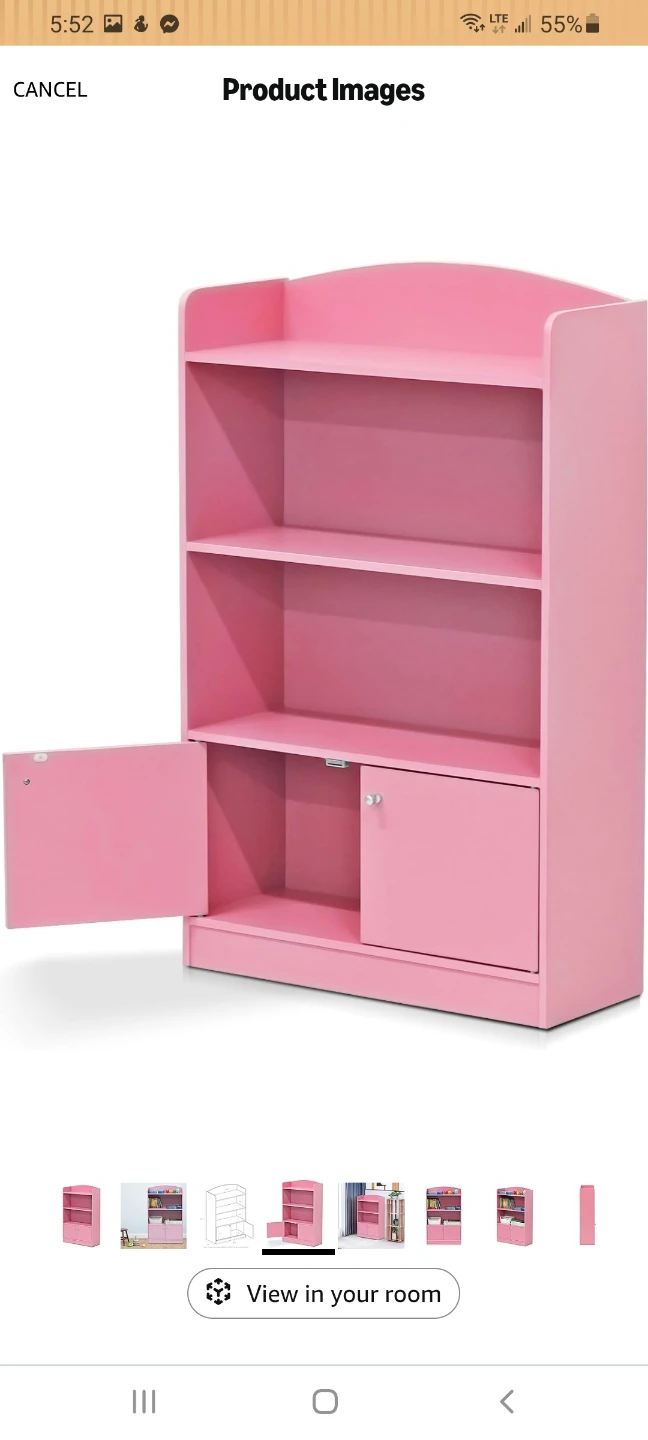 Pink 3-Shelf Bookcase with Cabinet - photo 5