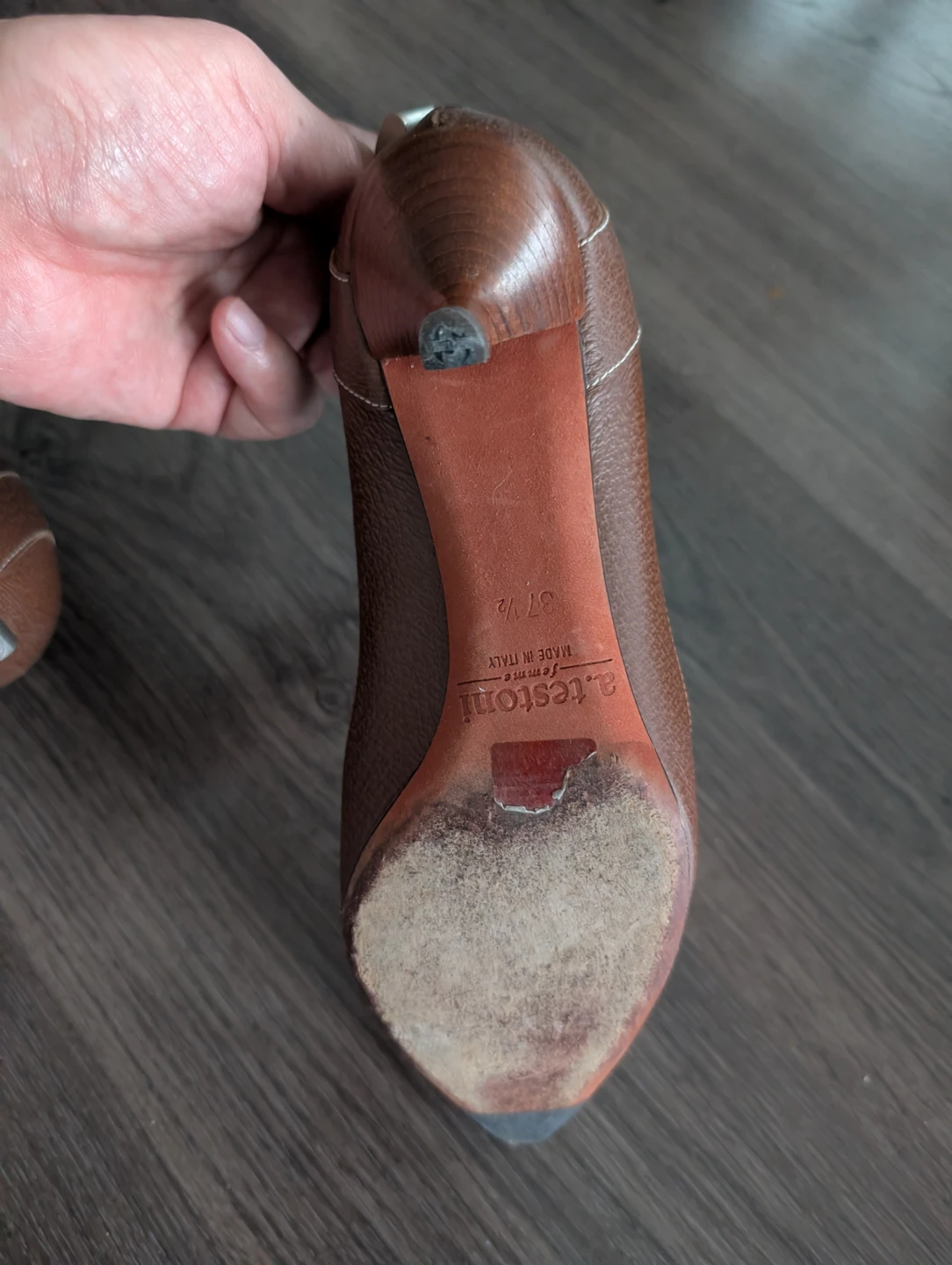 A. Testoni Brown Leather Women's Heels Size 37.5 - photo 4