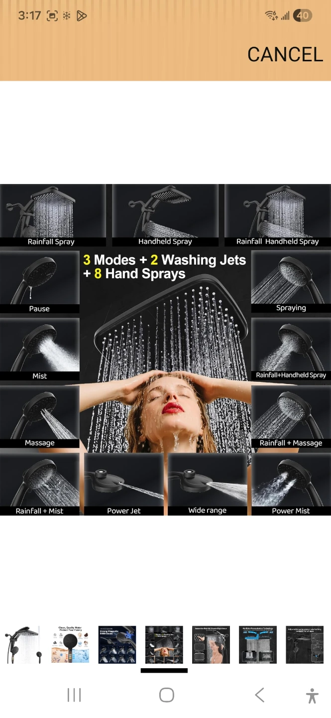 Black 3-Function Rainfall Shower Head with Handheld Wand - photo 4
