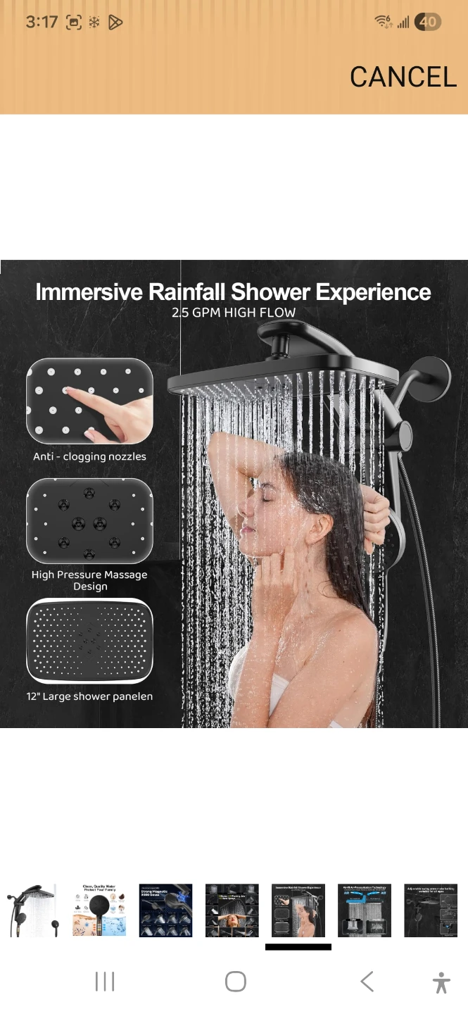 Black 3-Function Rainfall Shower Head with Handheld Wand - photo 5