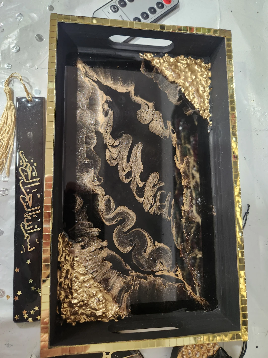 Black and Gold Islamic Tray Set with Bookmark and Keychain - photo 3