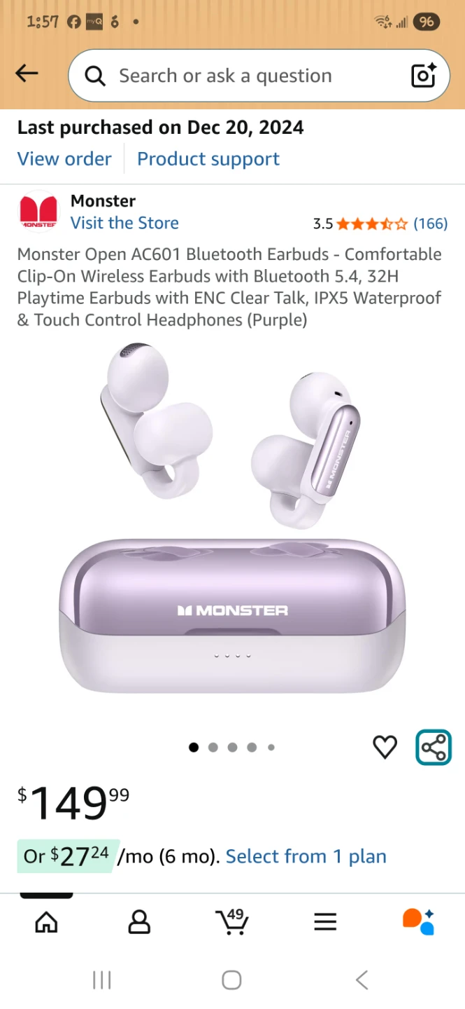Monster Wireless Earbuds AC601 Purple