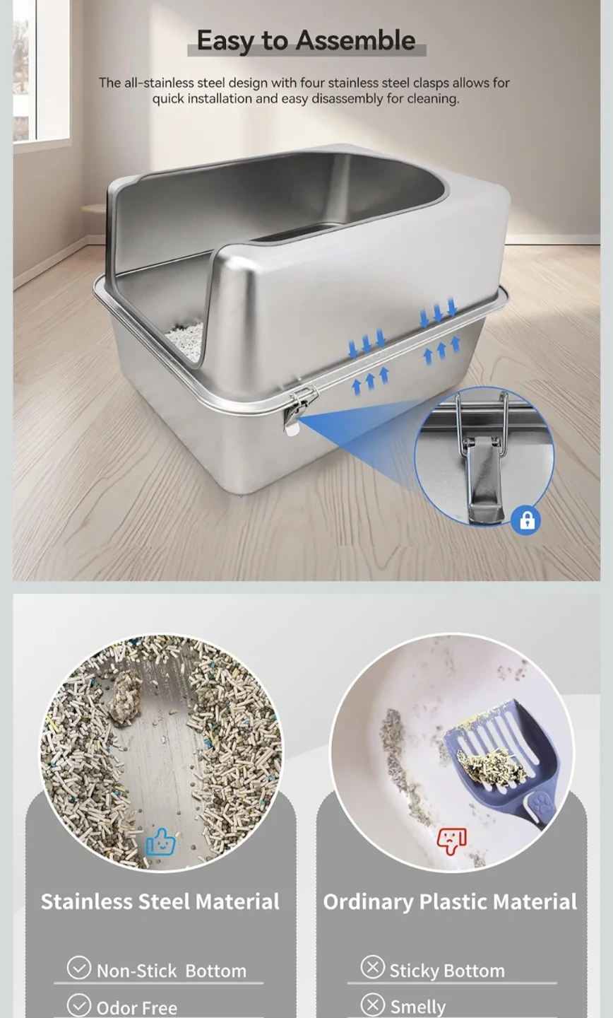 Stainless Steel Large Cat Litter Box. - photo 2