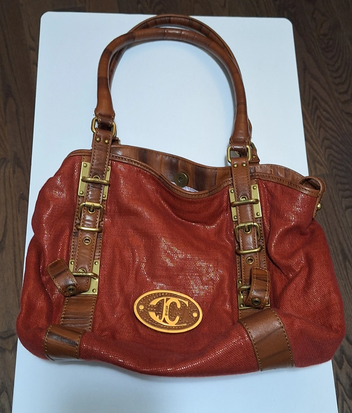 Just Cavalli Red Textured Handbag