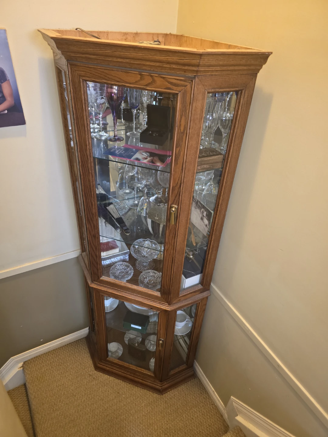 Wooden Corner Display Cabinet with Glass Doors