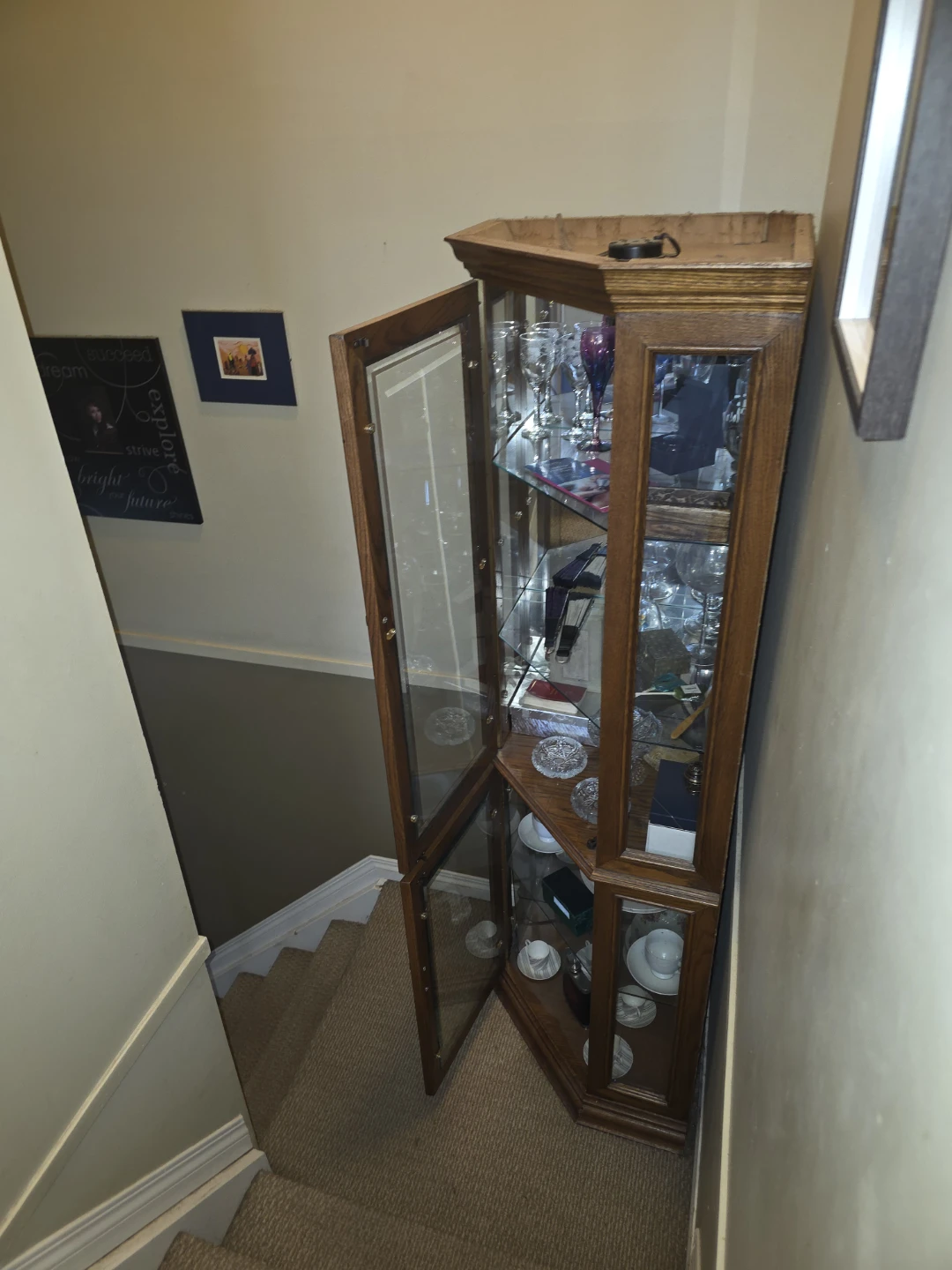 Wooden Corner Display Cabinet with Glass Doors - photo 2