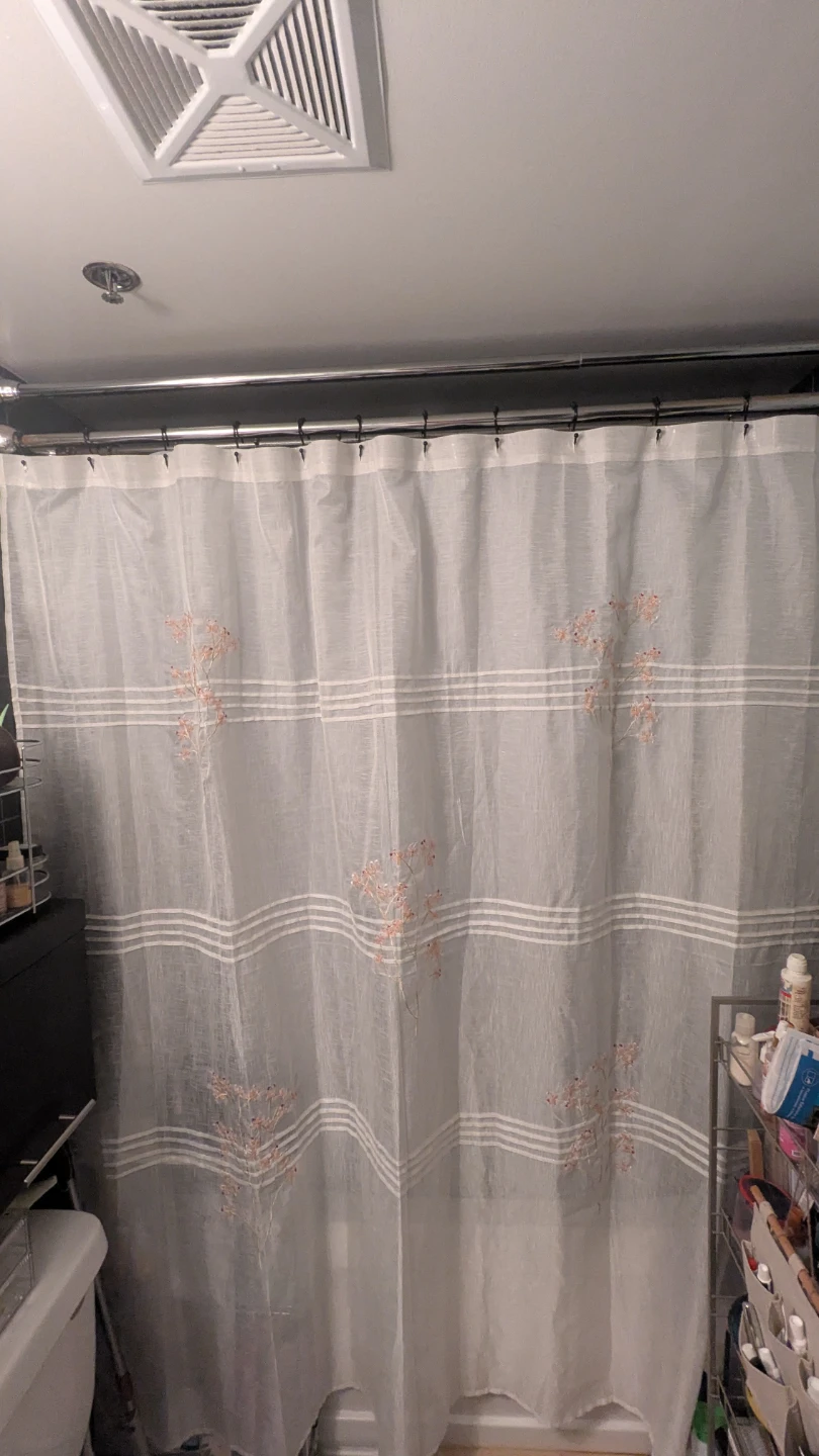 White Floral Shower Curtain with Rod