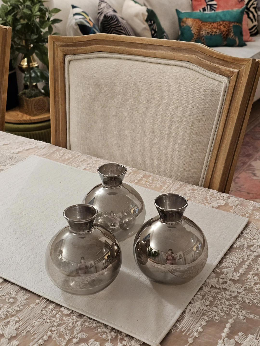 Set of 3 Silver Round Vases