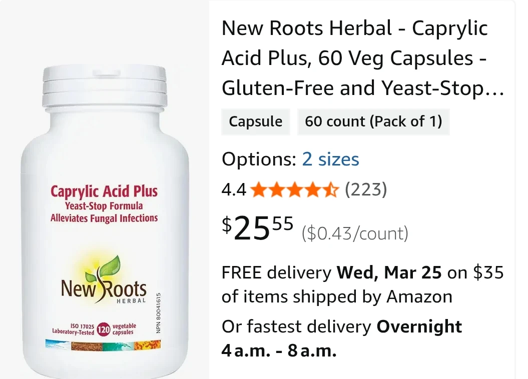 New Roots Herbal Caprylic Acid Plus 60 Veg Capsules