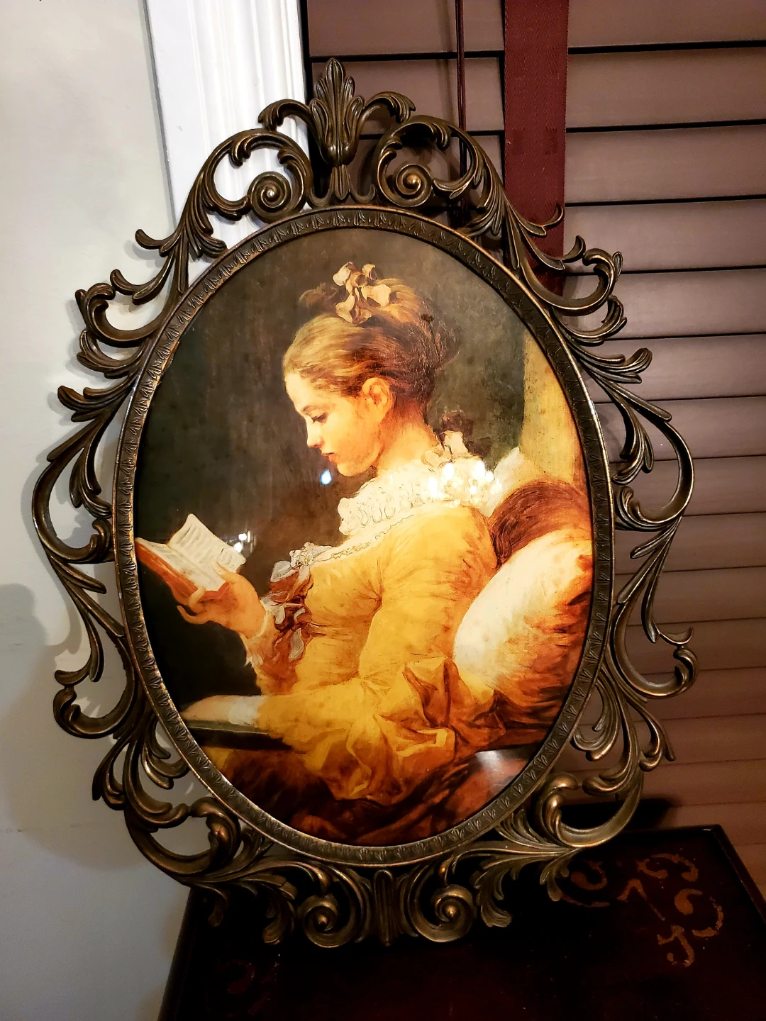 Rare Vintage Large Oval Ornate Brass Metal Glass Bubble Wall Art