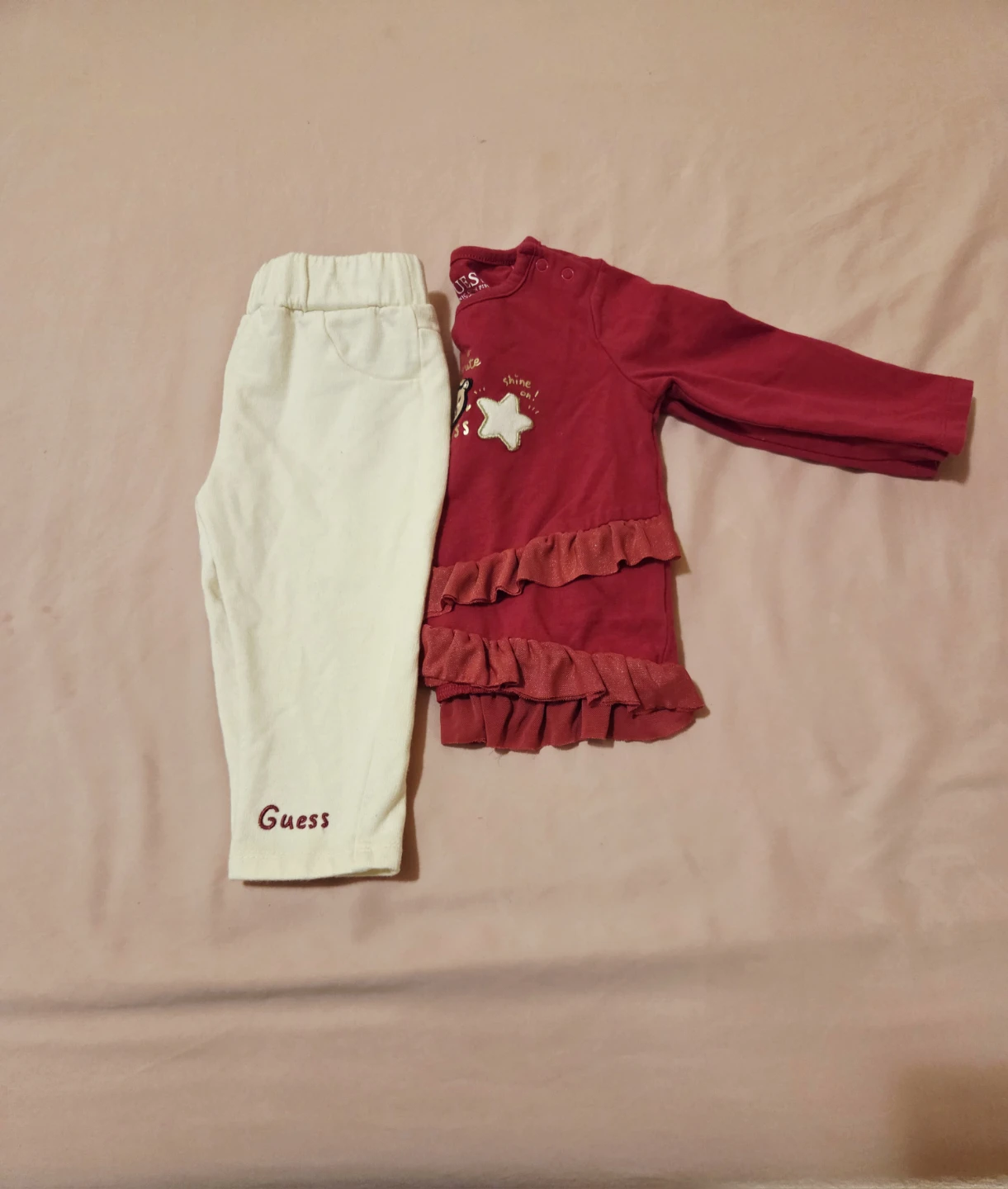 Guess Baby Girls Red Long Sleeve Top & Cream Pants Set - photo 2
