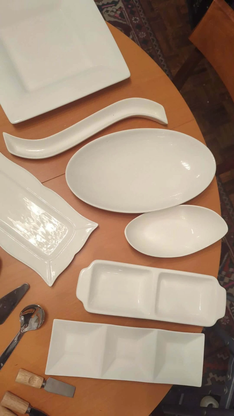 35pc Assorted White Ceramic Serving Platters and Utensils - photo 3