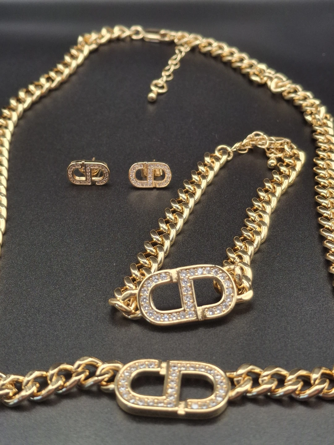CD Logo Rhinestone Jewelry Set - Necklace, Bracelet & Earrings - photo 2