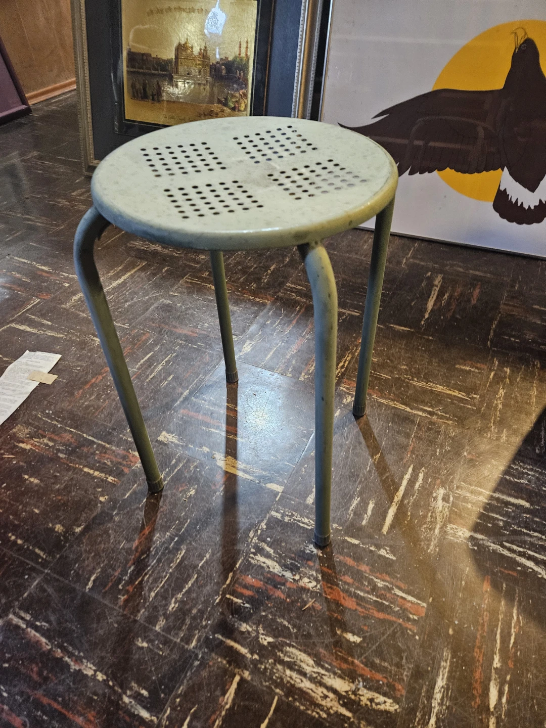 Vintage Perforated Metal Stool - photo 2