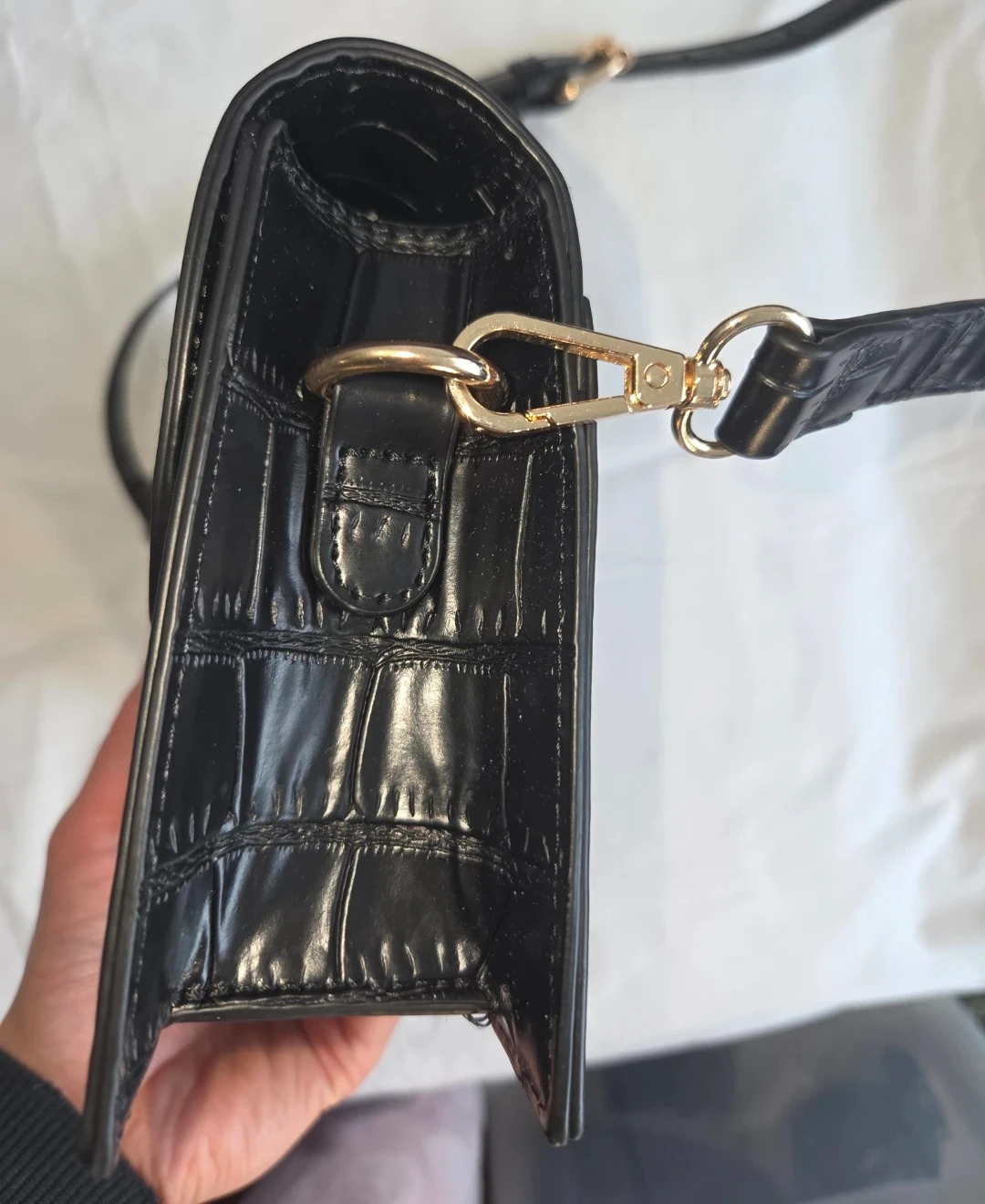 Black Croc-Embossed Shoulder Bag - photo 5