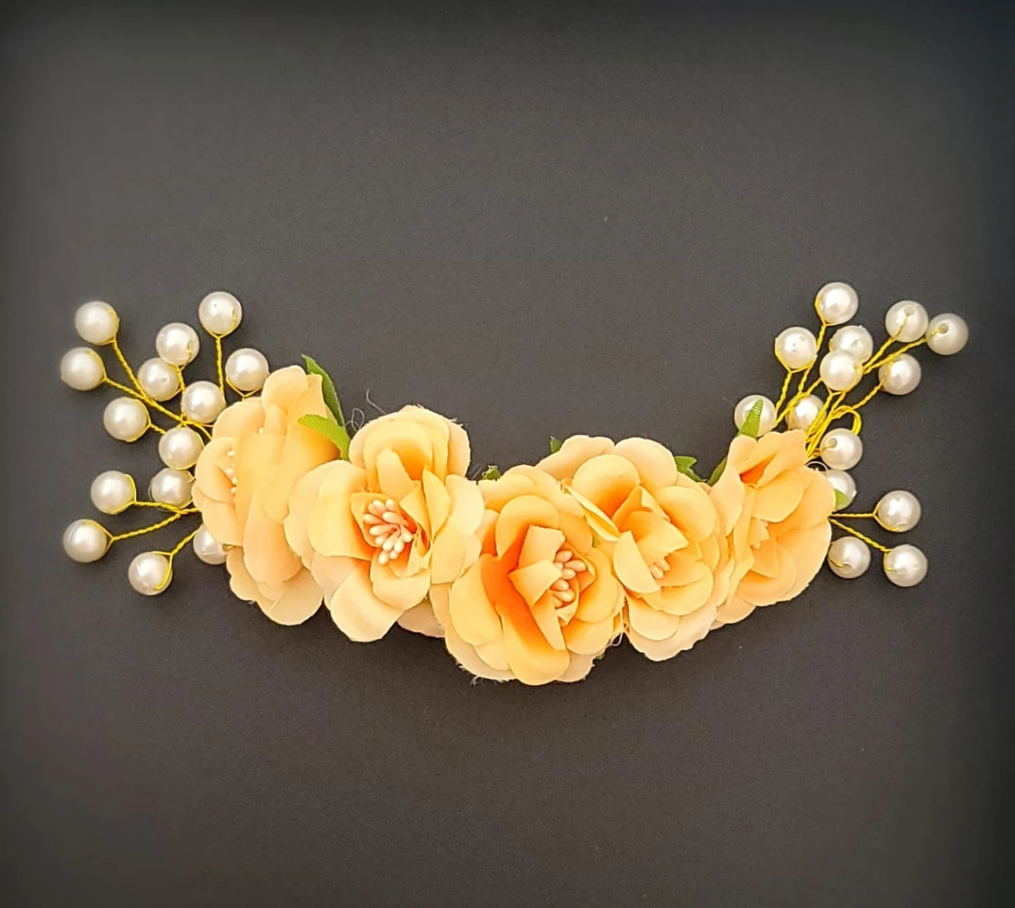 Peach Floral Hair Accessory with Pearls