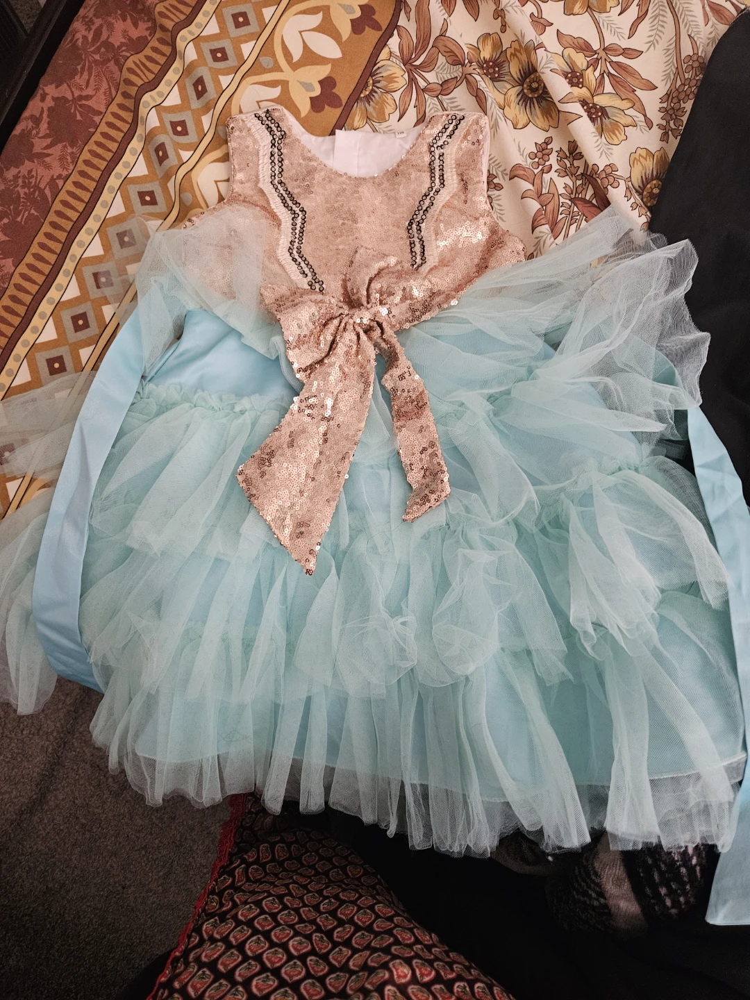 Children's Sequin Party Dress - Rose Gold & Light Blue🧡