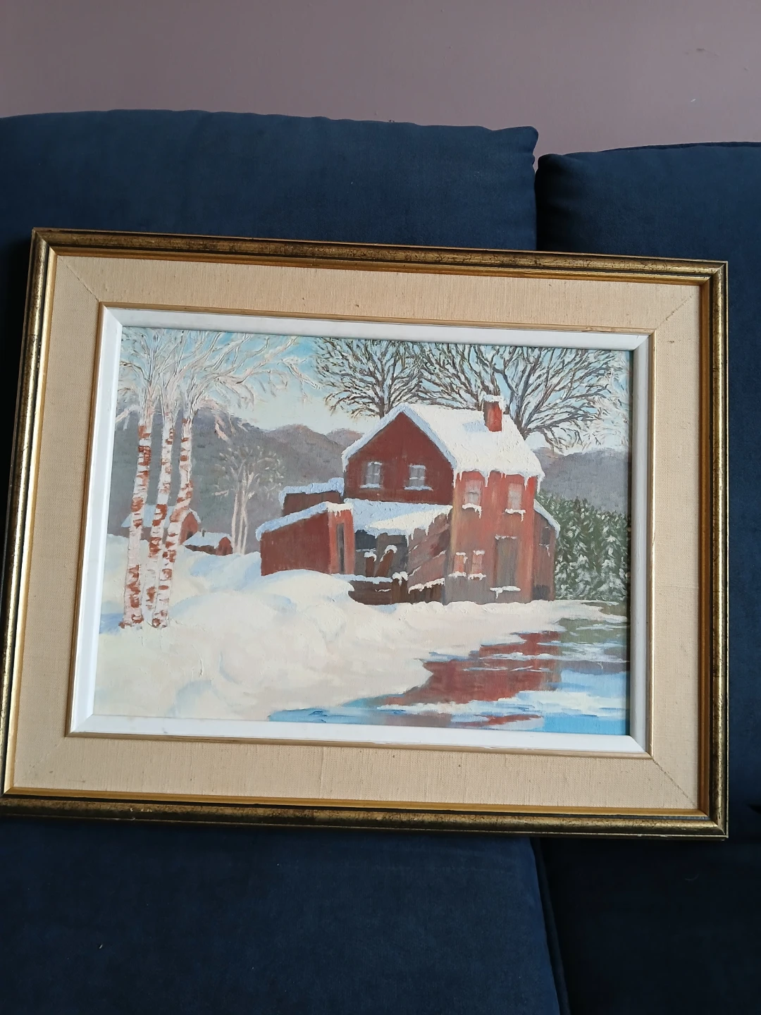 Framed Winter Landscape Oil Painting - photo 2