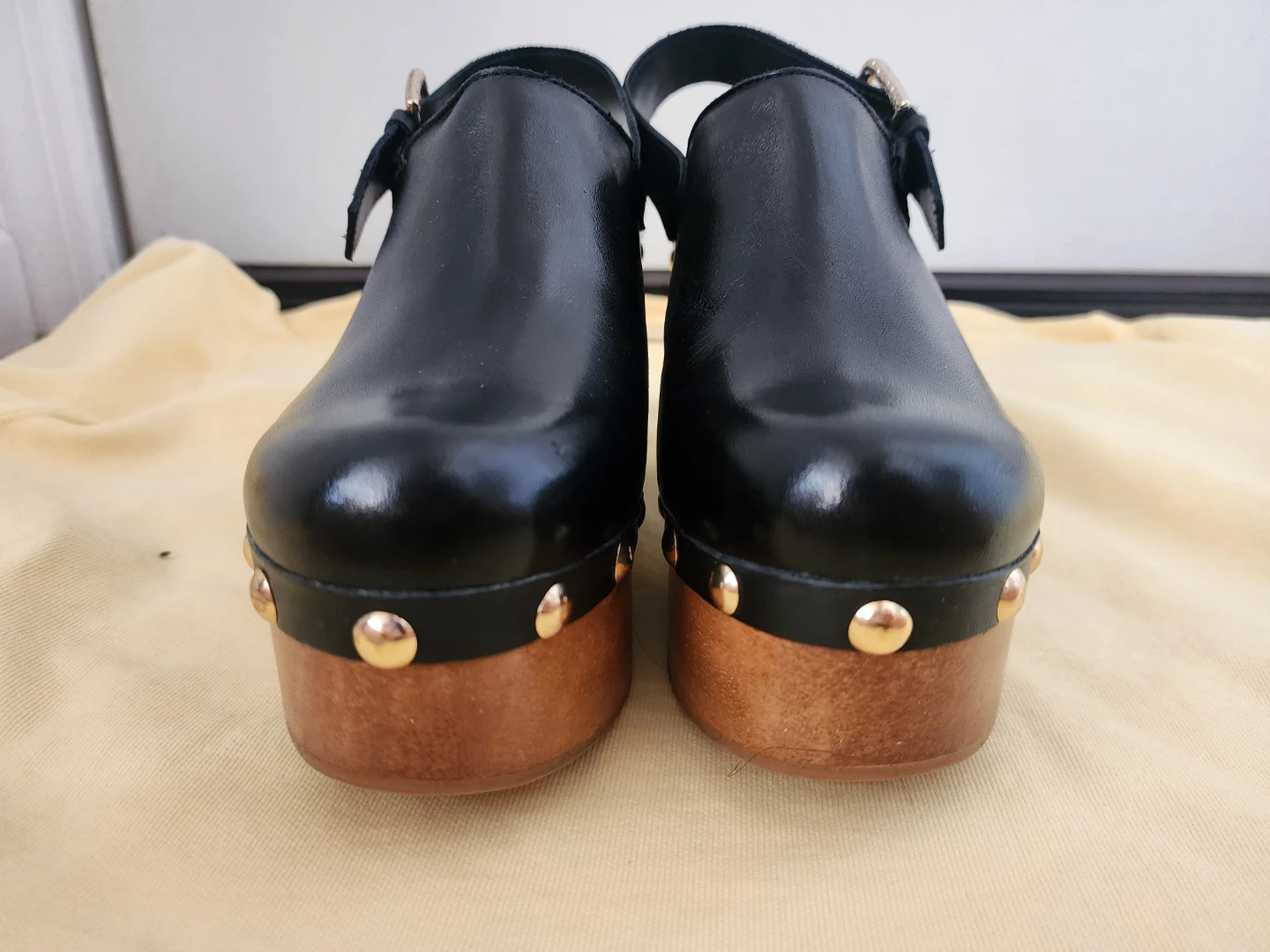 Dolce Vita Black Leather Clog Heeled Sandals