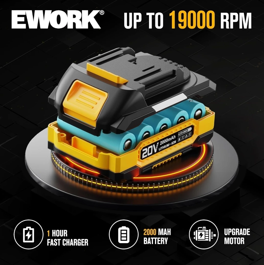 EWORK 20V Cordless Leaf Blower with 2000mAh Battery & 3 Nozzles - photo 4