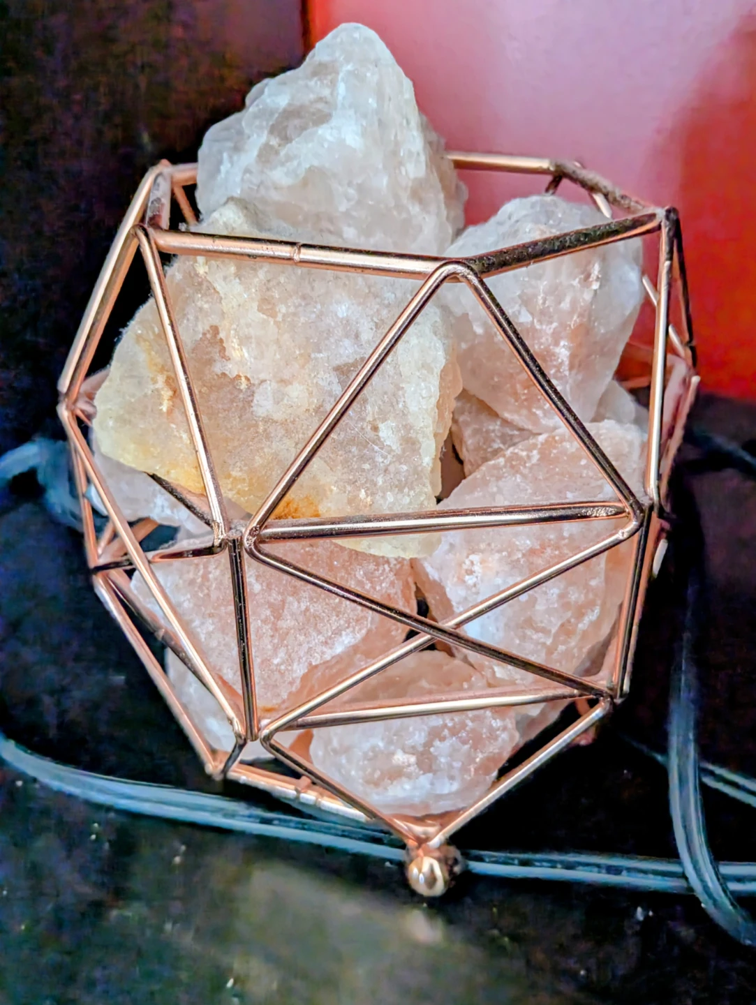 Himalayan Salt Lamp with Rose Gold Geometric Cage