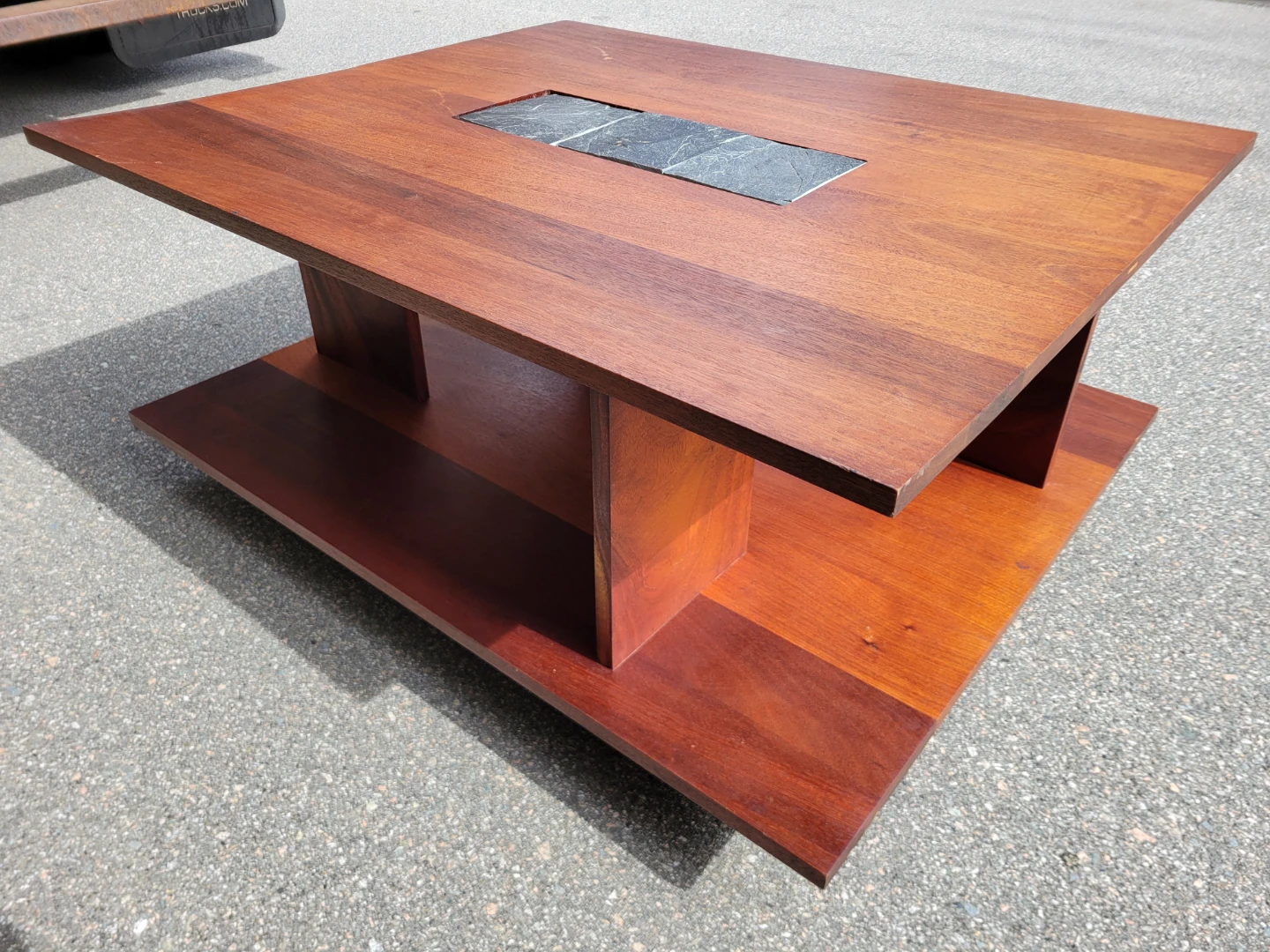 Mid-Century Modern Solid Wood Coffee Table with Slate Inlay - photo 2