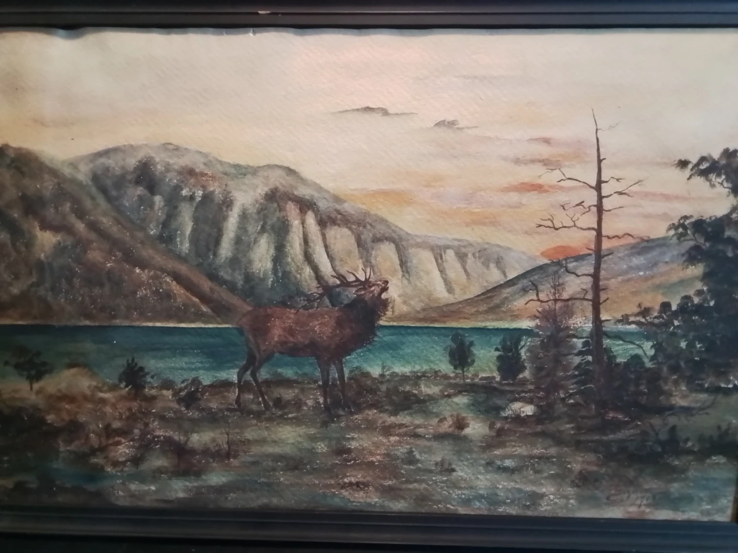 1918 Wildlife Oil Painting Roaring Moose Signed CM Bogarth - photo 2
