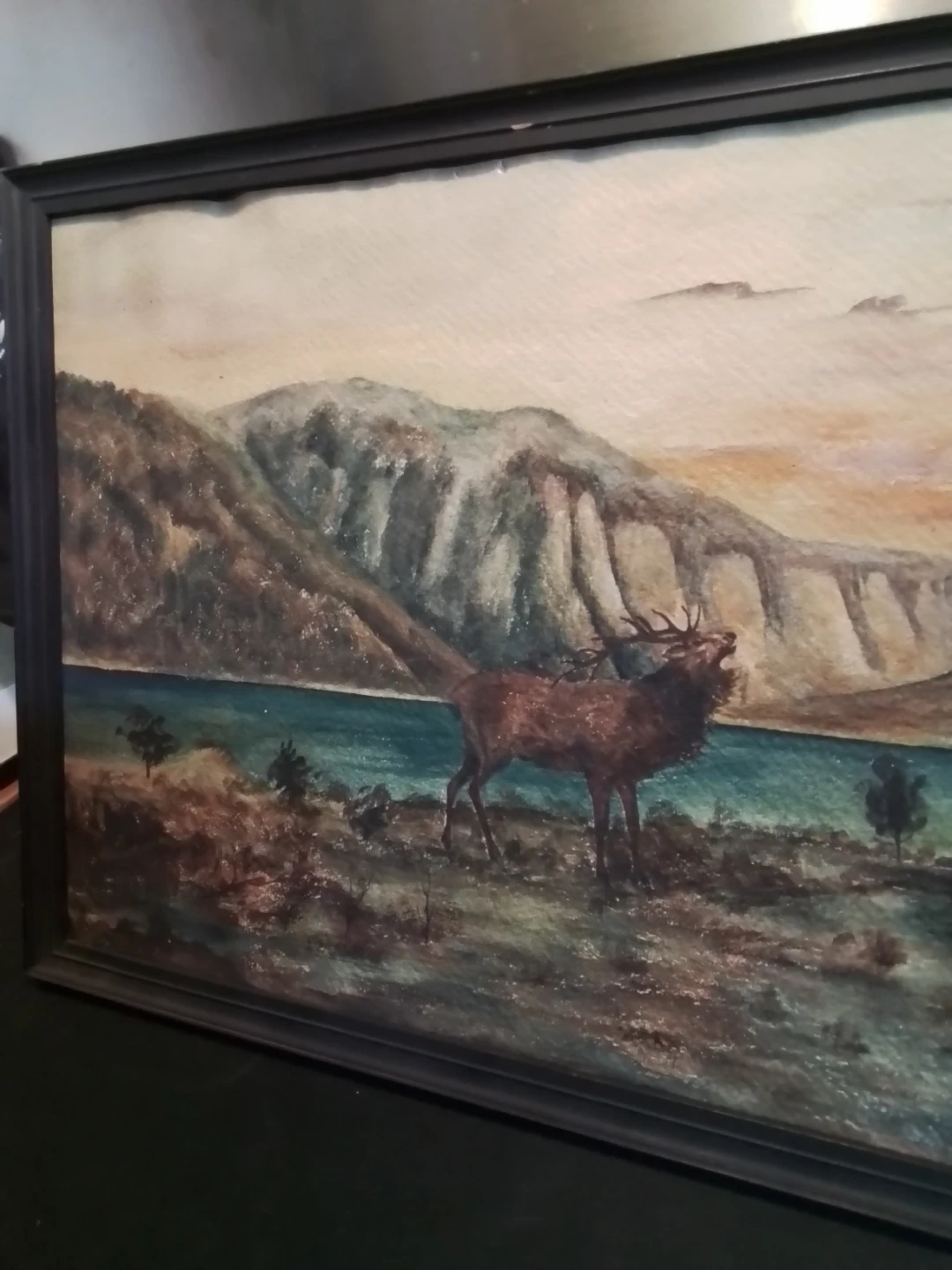 1918 Wildlife Oil Painting Roaring Moose Signed CM Bogarth - photo 4