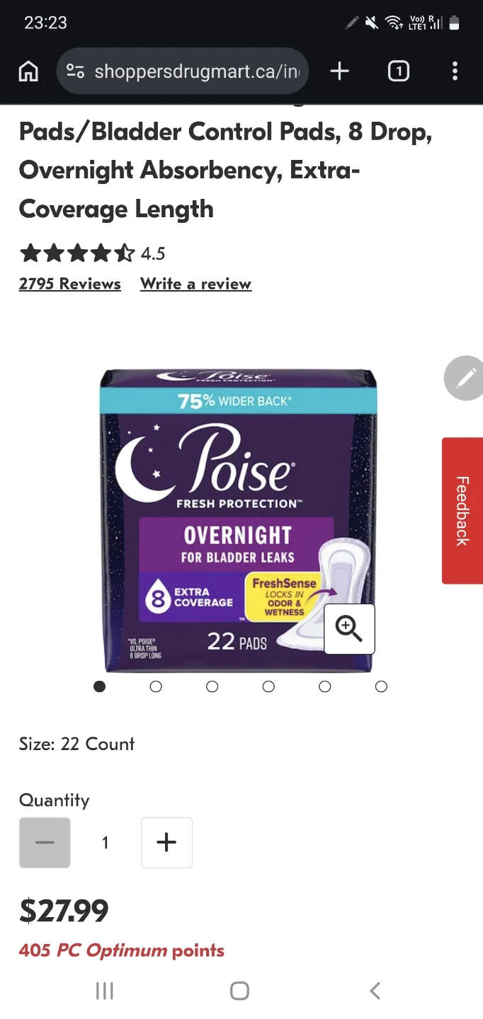 Poise Overnight Bladder Control Pads, 22 Count 🥕