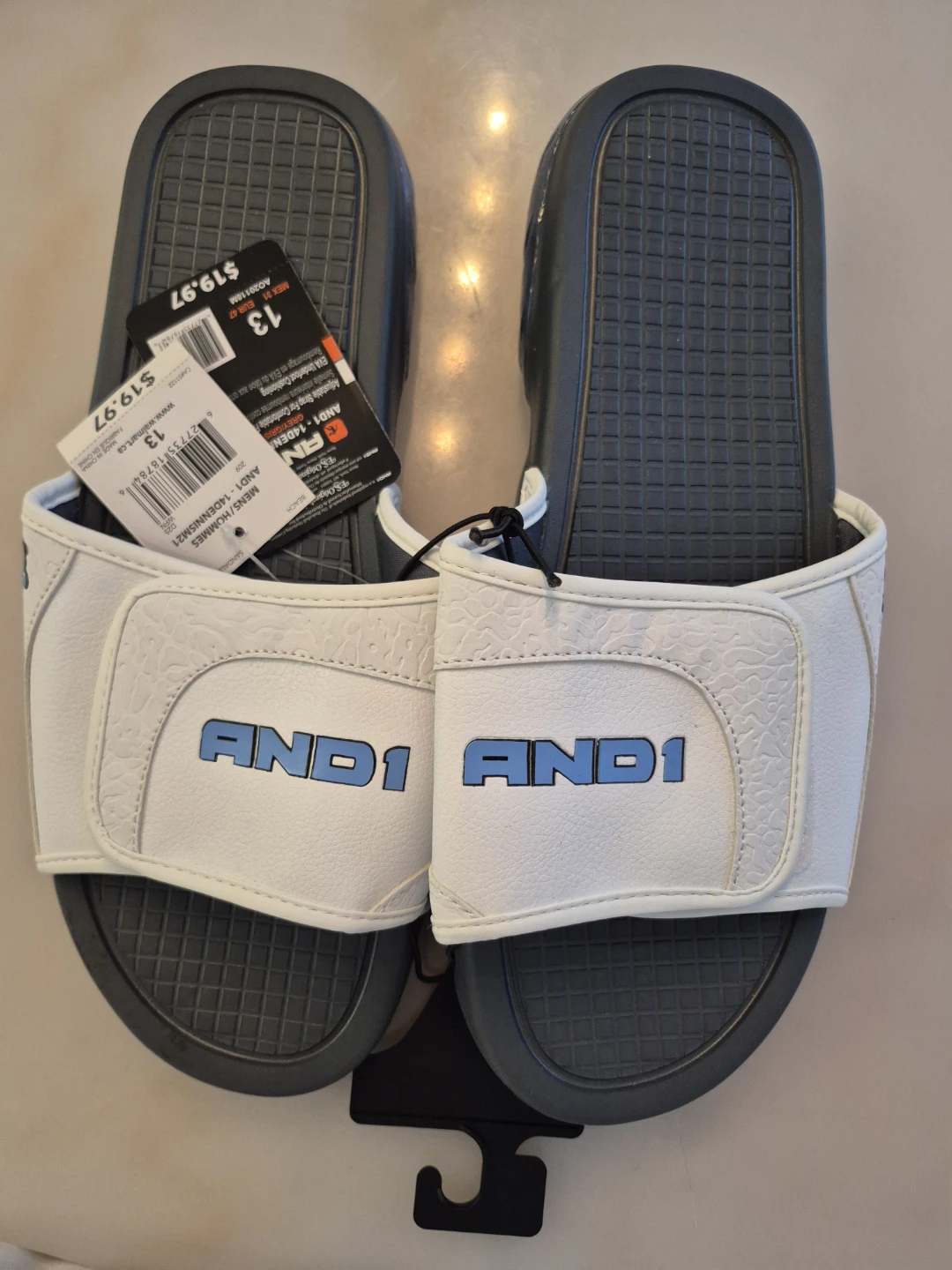 AND1 Men's Size 13 White and Blue Slide Sandals - photo 2