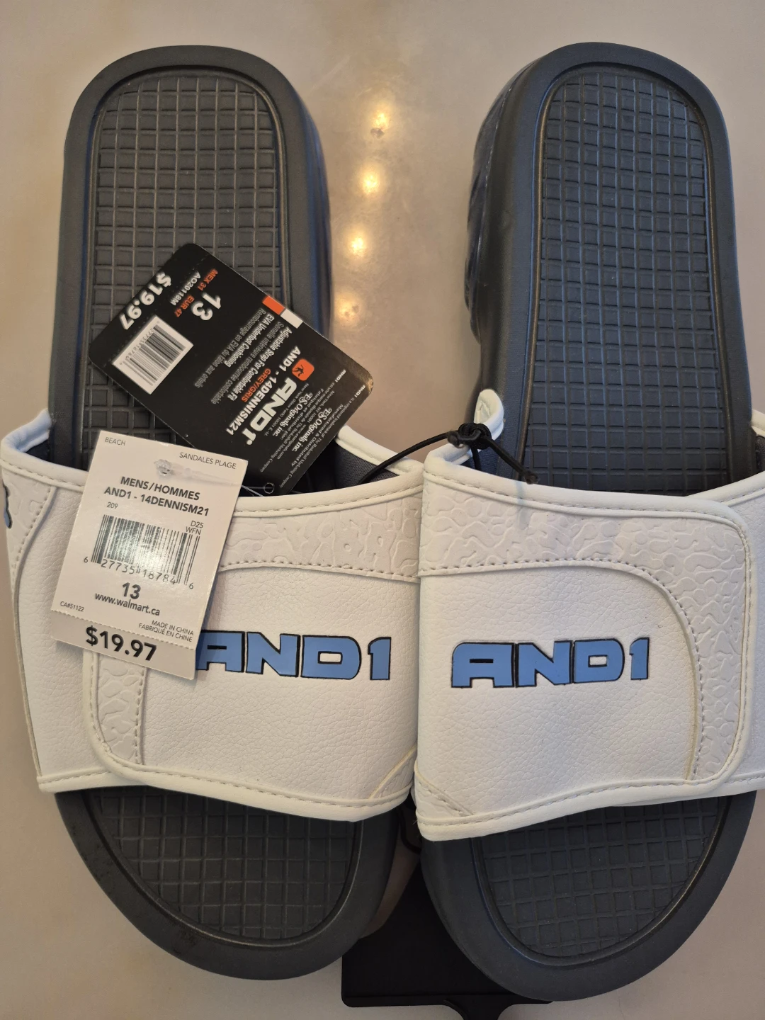 AND1 Men's Size 13 White and Blue Slide Sandals - photo 3