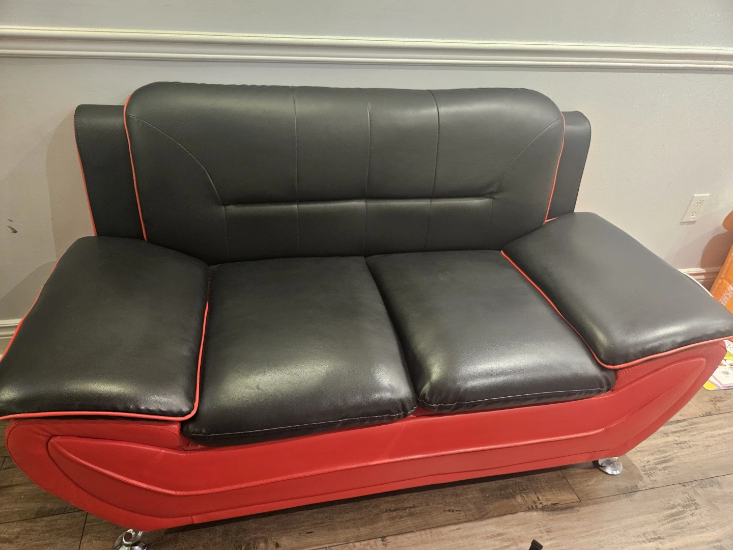 Six Siter Black and Red Faux Leather Loveseat and Armchair Set